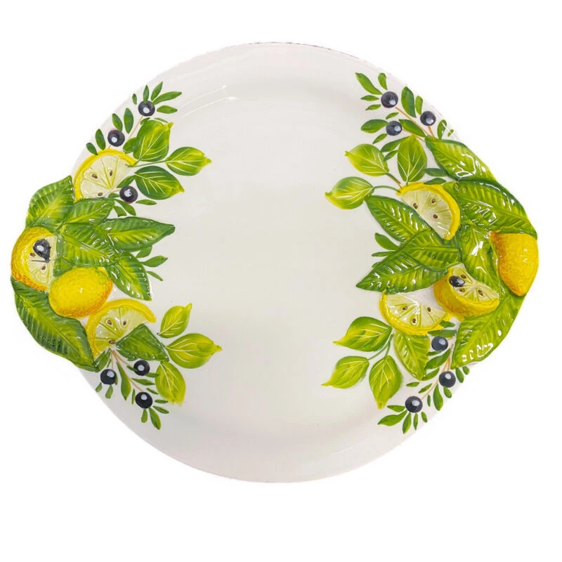 Oldenhof Bord Met Citroenen Ø 30 Cm Aardewerk Wit