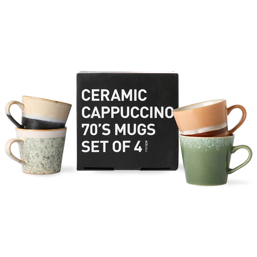 HK Living 70's ACE6864 Virgo Cappuccinomok 300 Ml Aardewerk Grass-Stream-Hail-Rock 4-delig 4 HK Living 70's ACE6864 Virgo Cappuccinomok 300 Ml Aardewerk Grass-Stream-Hail-Rock 4-delig - Afbeelding 2