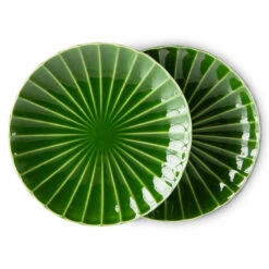 HK Living ACE7012 The Emeralds Side Plate Ribbed ø 21,6 Cm Keramiek Groen 2-delig